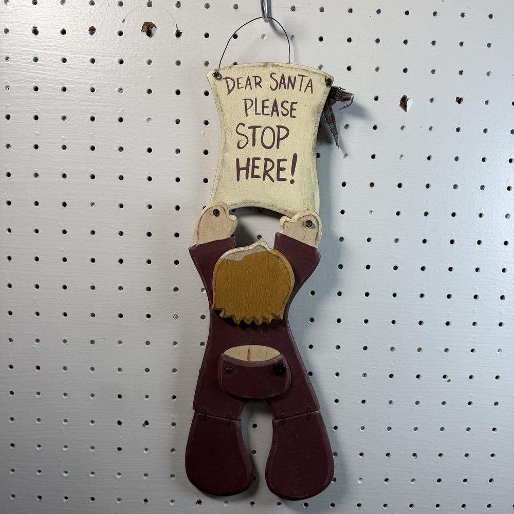 Dear Santa Please Stop Here! Wooden Plaque Sign Wall Décor VTG Farmhouse Boy Pjs